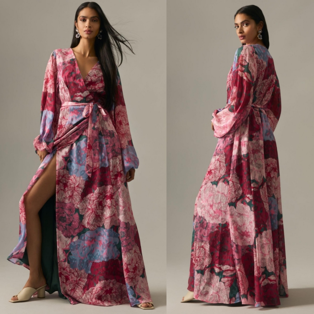 Floral Wrap Maxi Dress in Berry Pink